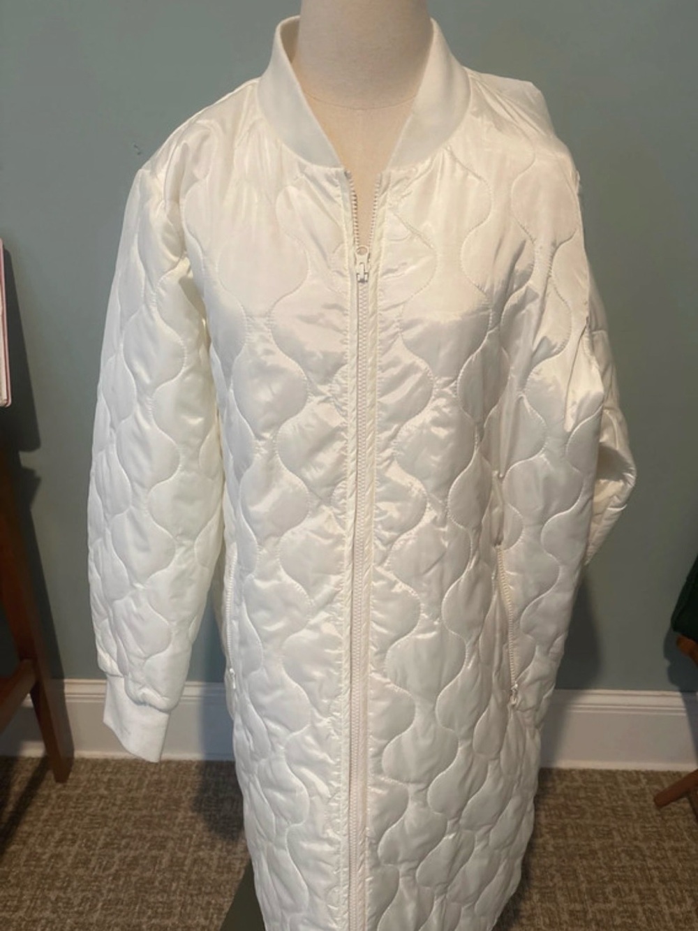 Zella White Quilted Long Puffer Jacket